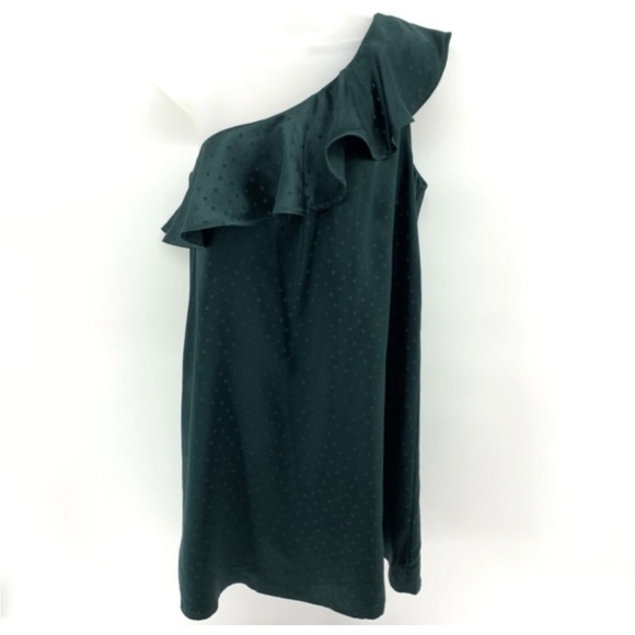 Madewell Women’s Forest Green Silk One-Shoulder Dress Size 6 - Picture 2 of 8